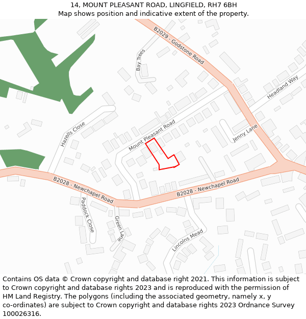 14, MOUNT PLEASANT ROAD, LINGFIELD, RH7 6BH: Location map and indicative extent of plot