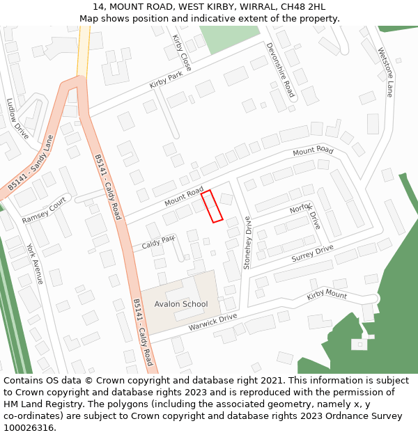 14, MOUNT ROAD, WEST KIRBY, WIRRAL, CH48 2HL: Location map and indicative extent of plot