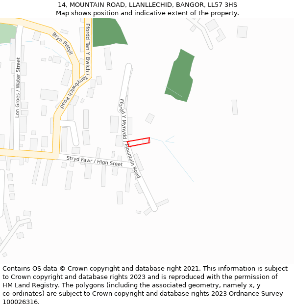 14, MOUNTAIN ROAD, LLANLLECHID, BANGOR, LL57 3HS: Location map and indicative extent of plot