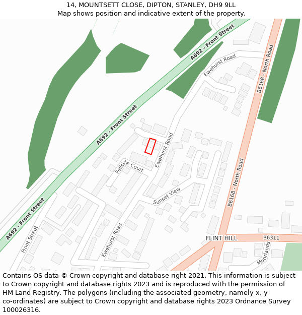 14, MOUNTSETT CLOSE, DIPTON, STANLEY, DH9 9LL: Location map and indicative extent of plot