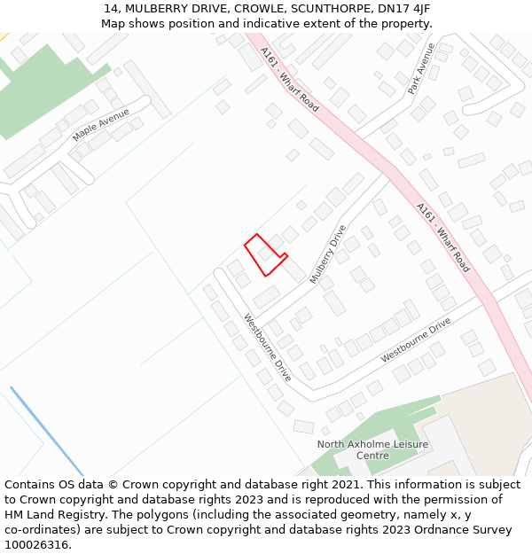 14, MULBERRY DRIVE, CROWLE, SCUNTHORPE, DN17 4JF: Location map and indicative extent of plot