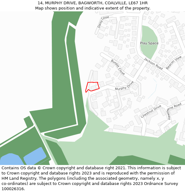 14, MURPHY DRIVE, BAGWORTH, COALVILLE, LE67 1HR: Location map and indicative extent of plot