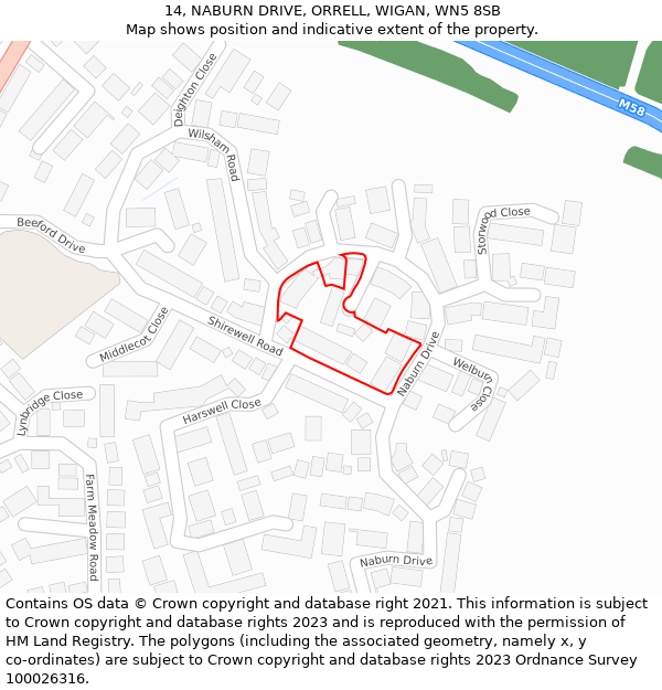 14, NABURN DRIVE, ORRELL, WIGAN, WN5 8SB: Location map and indicative extent of plot