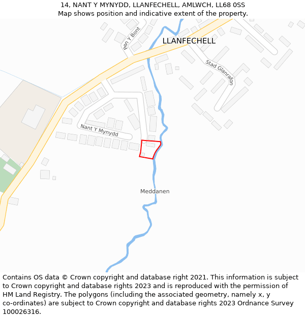 14, NANT Y MYNYDD, LLANFECHELL, AMLWCH, LL68 0SS: Location map and indicative extent of plot