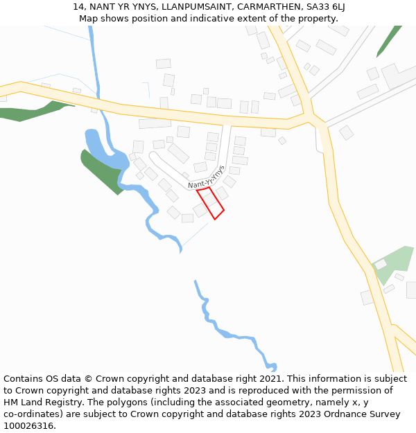 14, NANT YR YNYS, LLANPUMSAINT, CARMARTHEN, SA33 6LJ: Location map and indicative extent of plot