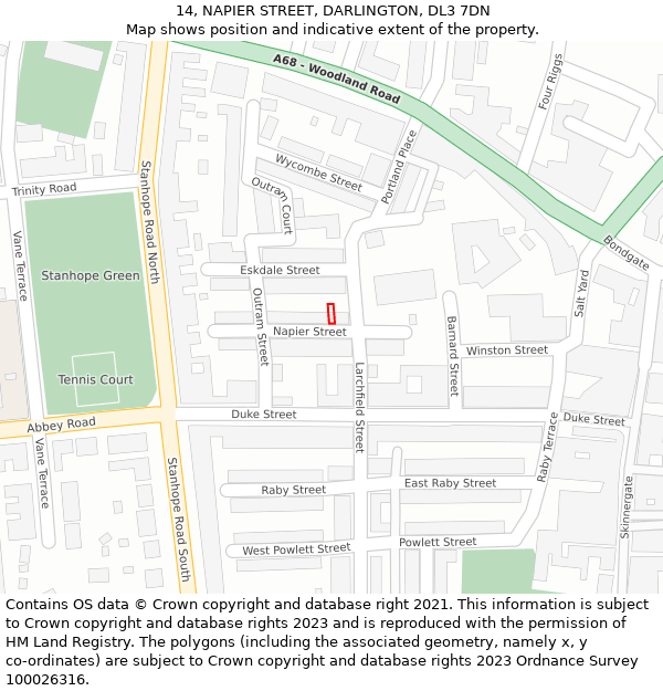 14, NAPIER STREET, DARLINGTON, DL3 7DN: Location map and indicative extent of plot