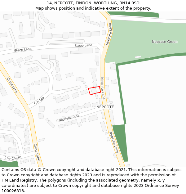 14, NEPCOTE, FINDON, WORTHING, BN14 0SD: Location map and indicative extent of plot