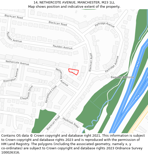 14, NETHERCOTE AVENUE, MANCHESTER, M23 1LL: Location map and indicative extent of plot