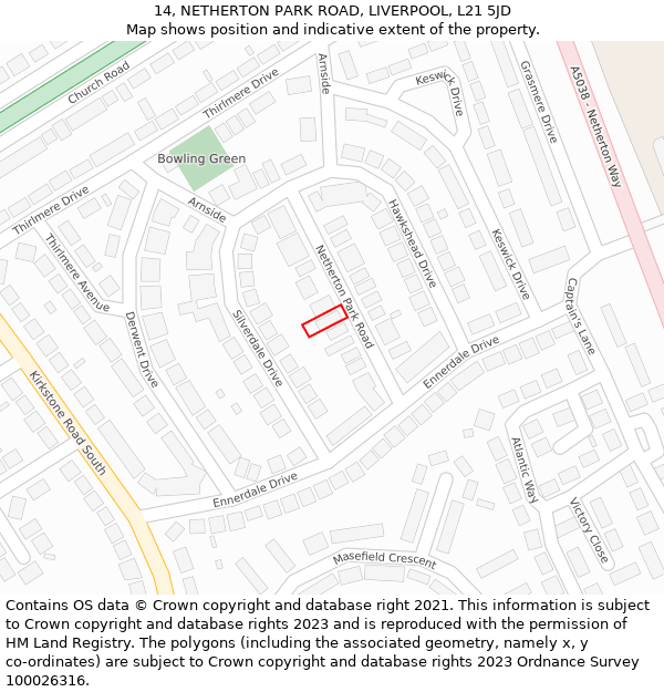 14, NETHERTON PARK ROAD, LIVERPOOL, L21 5JD: Location map and indicative extent of plot