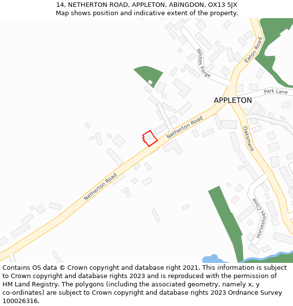 14, NETHERTON ROAD, APPLETON, ABINGDON, OX13 5JX: Location map and indicative extent of plot