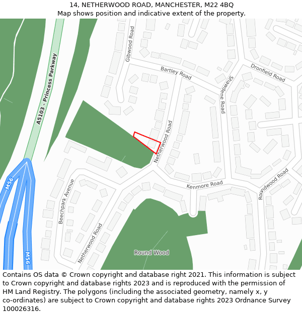 14, NETHERWOOD ROAD, MANCHESTER, M22 4BQ: Location map and indicative extent of plot