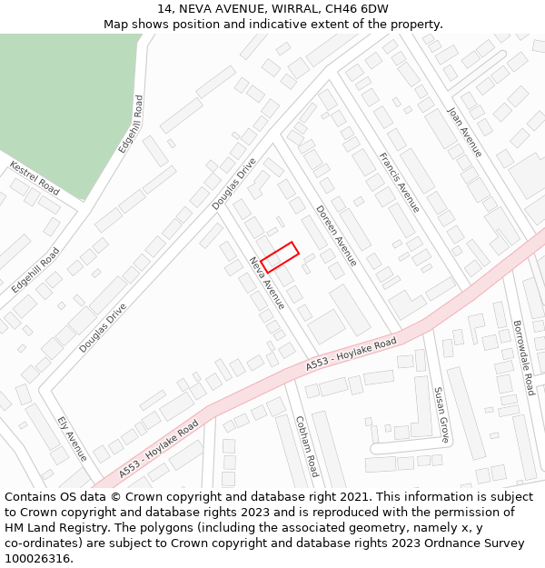 14, NEVA AVENUE, WIRRAL, CH46 6DW: Location map and indicative extent of plot