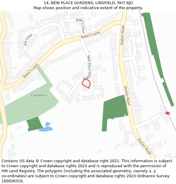 14, NEW PLACE GARDENS, LINGFIELD, RH7 6JD: Location map and indicative extent of plot