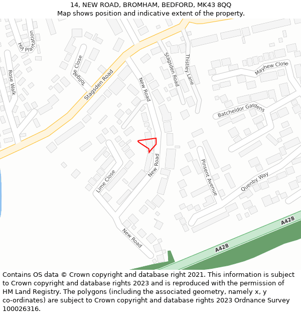 14, NEW ROAD, BROMHAM, BEDFORD, MK43 8QQ: Location map and indicative extent of plot