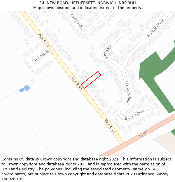 14, NEW ROAD, HETHERSETT, NORWICH, NR9 3HH: Location map and indicative extent of plot