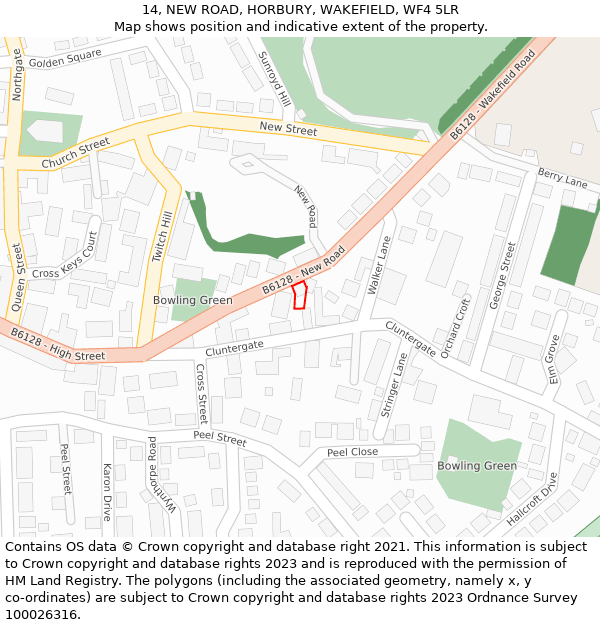 14, NEW ROAD, HORBURY, WAKEFIELD, WF4 5LR: Location map and indicative extent of plot