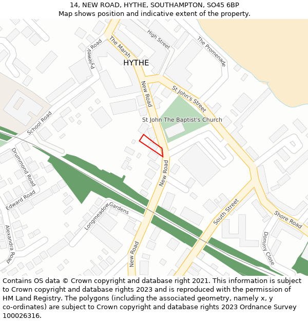 14, NEW ROAD, HYTHE, SOUTHAMPTON, SO45 6BP: Location map and indicative extent of plot