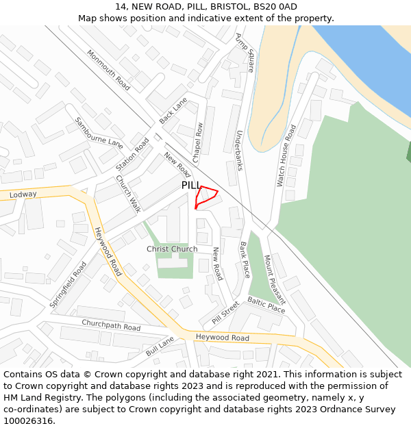 14, NEW ROAD, PILL, BRISTOL, BS20 0AD: Location map and indicative extent of plot