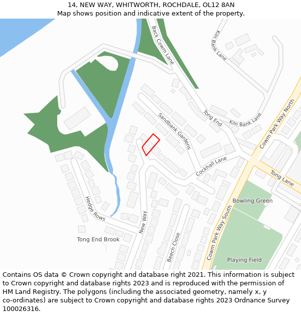 14, NEW WAY, WHITWORTH, ROCHDALE, OL12 8AN: Location map and indicative extent of plot