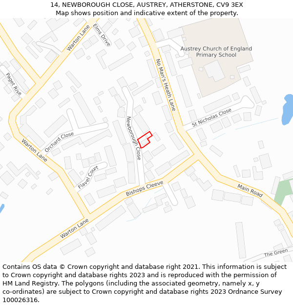 14, NEWBOROUGH CLOSE, AUSTREY, ATHERSTONE, CV9 3EX: Location map and indicative extent of plot