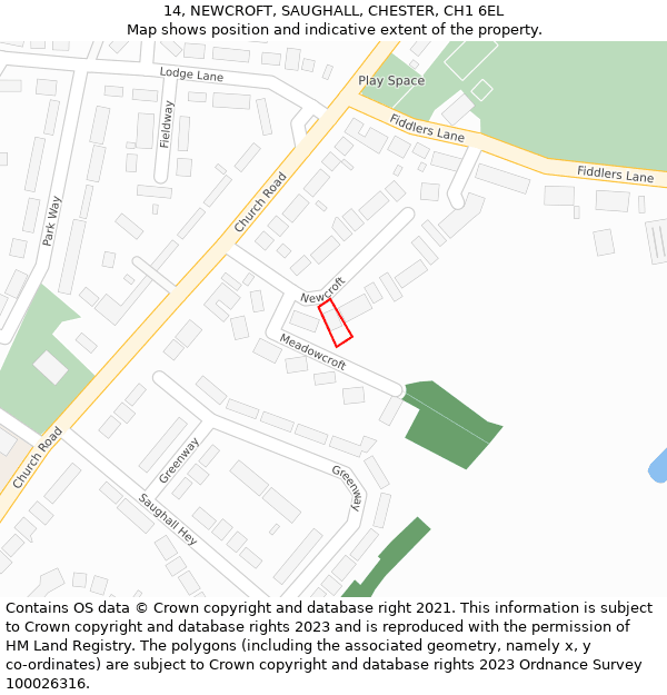 14, NEWCROFT, SAUGHALL, CHESTER, CH1 6EL: Location map and indicative extent of plot