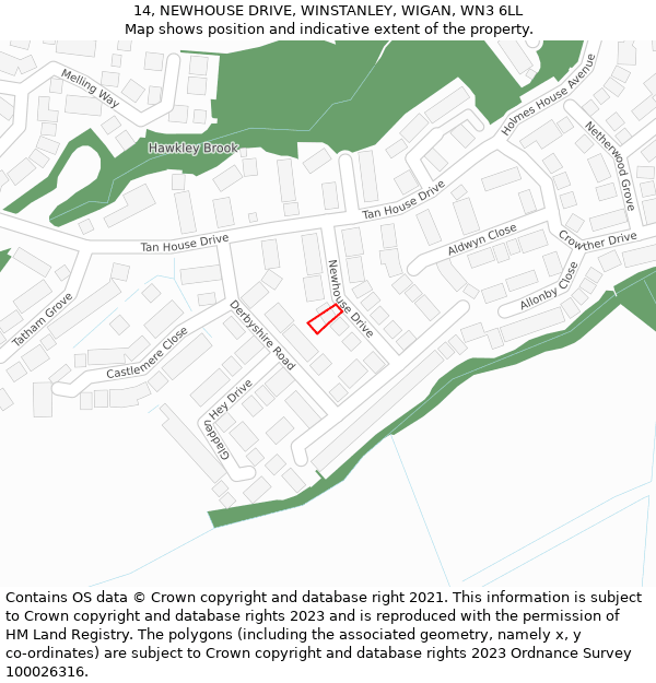 14, NEWHOUSE DRIVE, WINSTANLEY, WIGAN, WN3 6LL: Location map and indicative extent of plot