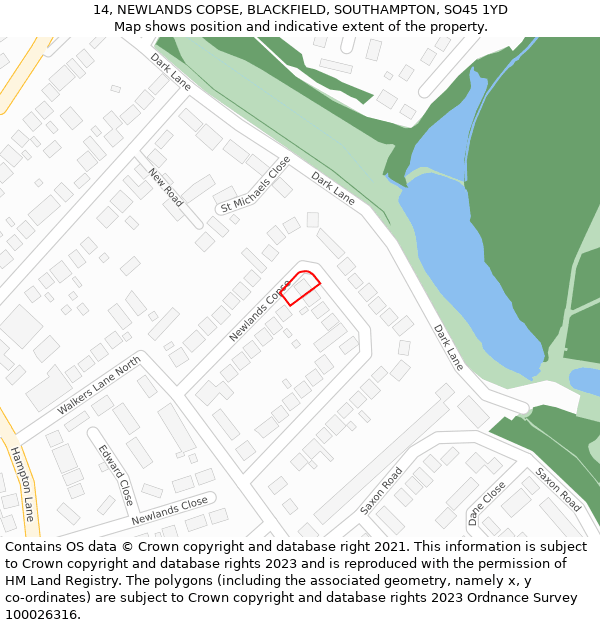 14, NEWLANDS COPSE, BLACKFIELD, SOUTHAMPTON, SO45 1YD: Location map and indicative extent of plot