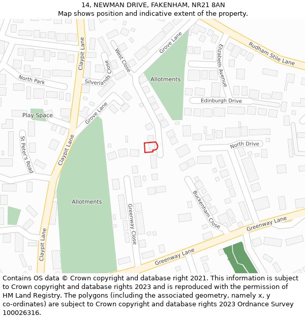 14, NEWMAN DRIVE, FAKENHAM, NR21 8AN: Location map and indicative extent of plot