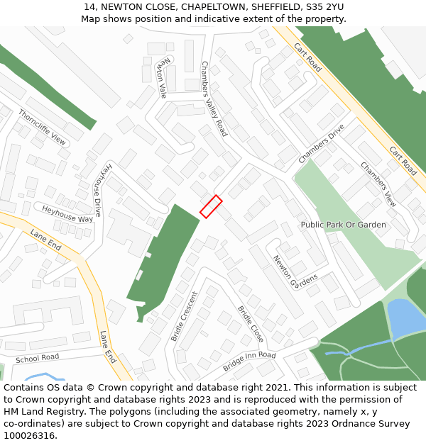 14, NEWTON CLOSE, CHAPELTOWN, SHEFFIELD, S35 2YU: Location map and indicative extent of plot