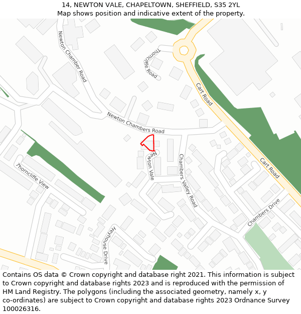 14, NEWTON VALE, CHAPELTOWN, SHEFFIELD, S35 2YL: Location map and indicative extent of plot