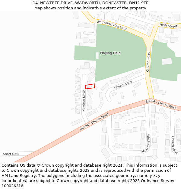 14, NEWTREE DRIVE, WADWORTH, DONCASTER, DN11 9EE: Location map and indicative extent of plot