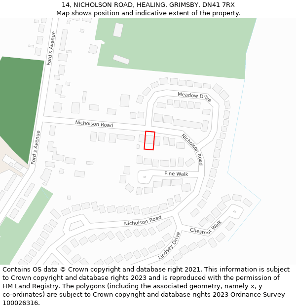 14, NICHOLSON ROAD, HEALING, GRIMSBY, DN41 7RX: Location map and indicative extent of plot