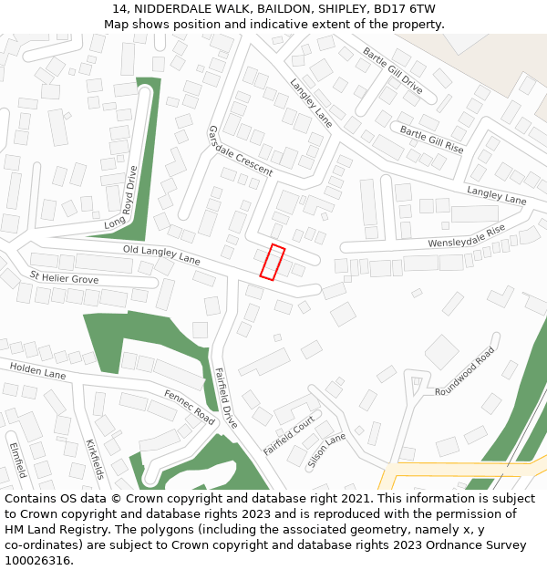 14, NIDDERDALE WALK, BAILDON, SHIPLEY, BD17 6TW: Location map and indicative extent of plot