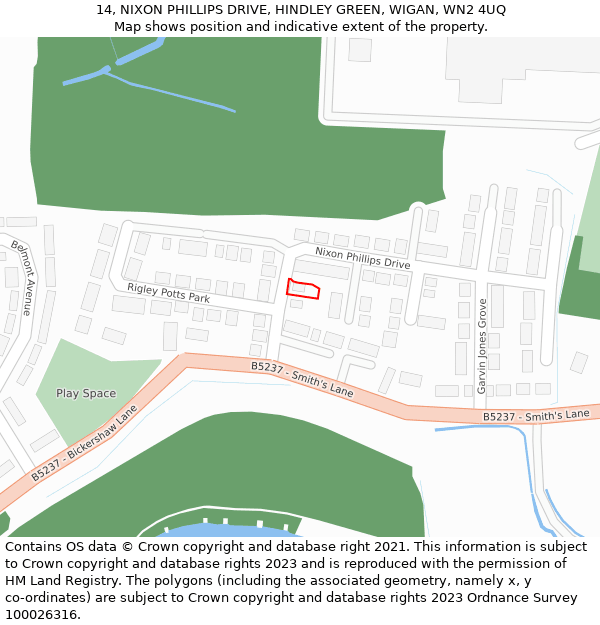 14, NIXON PHILLIPS DRIVE, HINDLEY GREEN, WIGAN, WN2 4UQ: Location map and indicative extent of plot