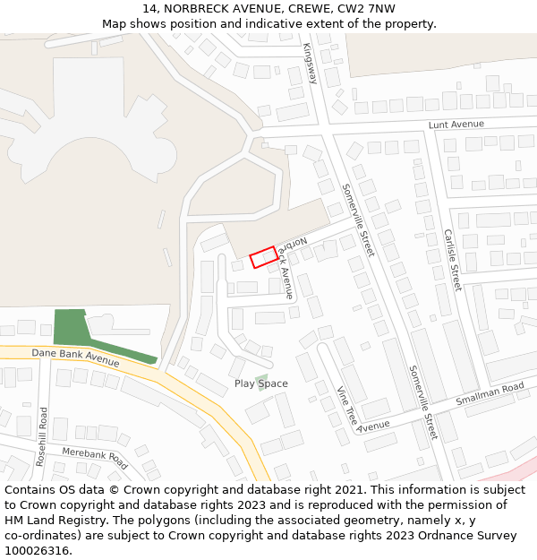 14, NORBRECK AVENUE, CREWE, CW2 7NW: Location map and indicative extent of plot