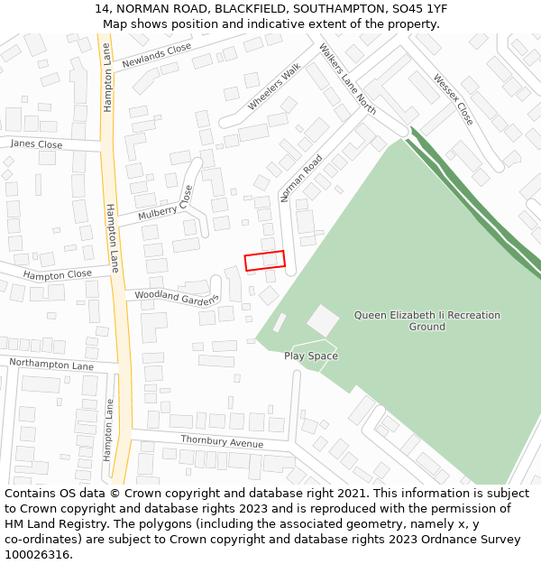 14, NORMAN ROAD, BLACKFIELD, SOUTHAMPTON, SO45 1YF: Location map and indicative extent of plot