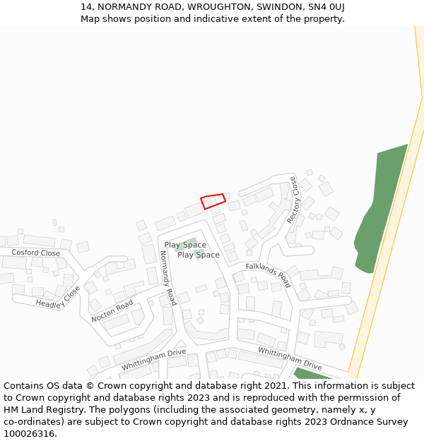 14, NORMANDY ROAD, WROUGHTON, SWINDON, SN4 0UJ: Location map and indicative extent of plot