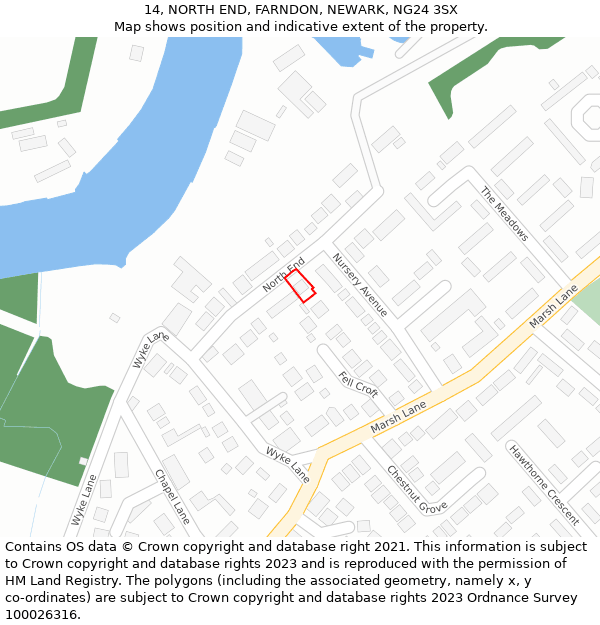 14, NORTH END, FARNDON, NEWARK, NG24 3SX: Location map and indicative extent of plot
