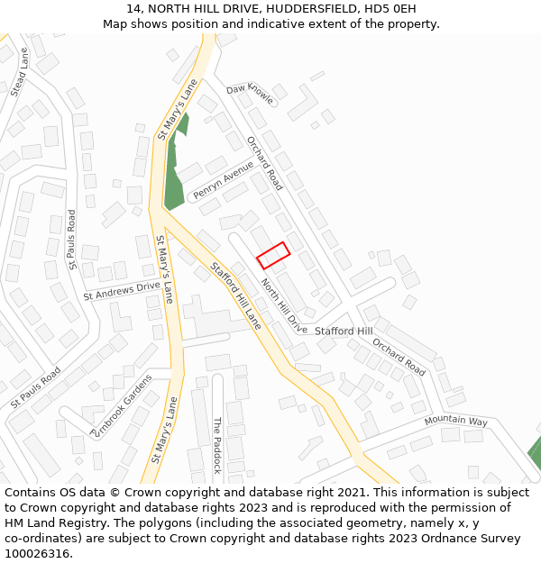 14, NORTH HILL DRIVE, HUDDERSFIELD, HD5 0EH: Location map and indicative extent of plot