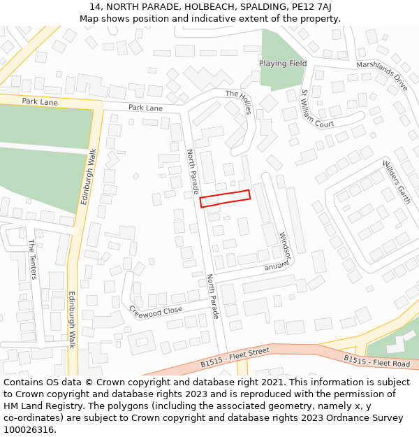 14, NORTH PARADE, HOLBEACH, SPALDING, PE12 7AJ: Location map and indicative extent of plot