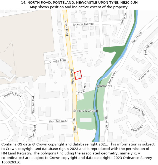 14, NORTH ROAD, PONTELAND, NEWCASTLE UPON TYNE, NE20 9UH: Location map and indicative extent of plot
