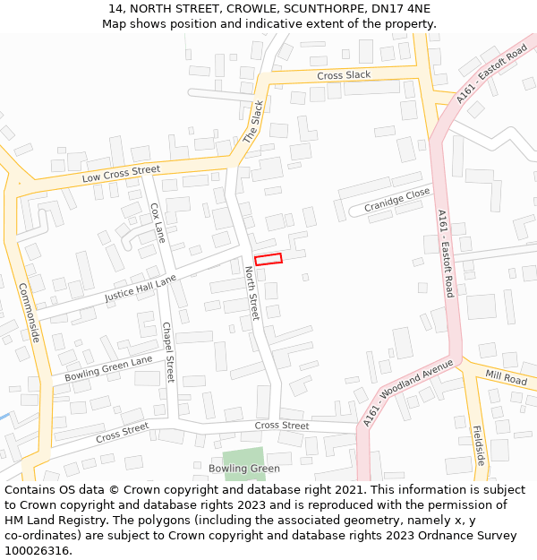 14, NORTH STREET, CROWLE, SCUNTHORPE, DN17 4NE: Location map and indicative extent of plot