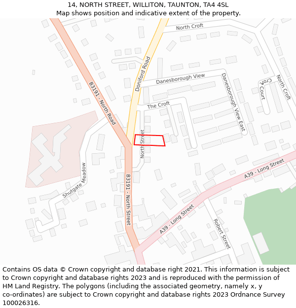 14, NORTH STREET, WILLITON, TAUNTON, TA4 4SL: Location map and indicative extent of plot