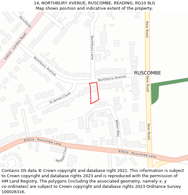 14, NORTHBURY AVENUE, RUSCOMBE, READING, RG10 9LG: Location map and indicative extent of plot
