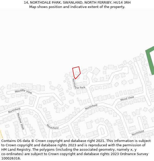 14, NORTHDALE PARK, SWANLAND, NORTH FERRIBY, HU14 3RH: Location map and indicative extent of plot