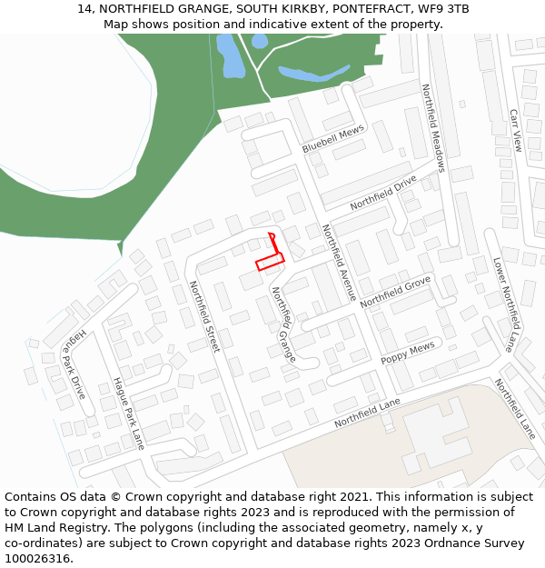 14, NORTHFIELD GRANGE, SOUTH KIRKBY, PONTEFRACT, WF9 3TB: Location map and indicative extent of plot