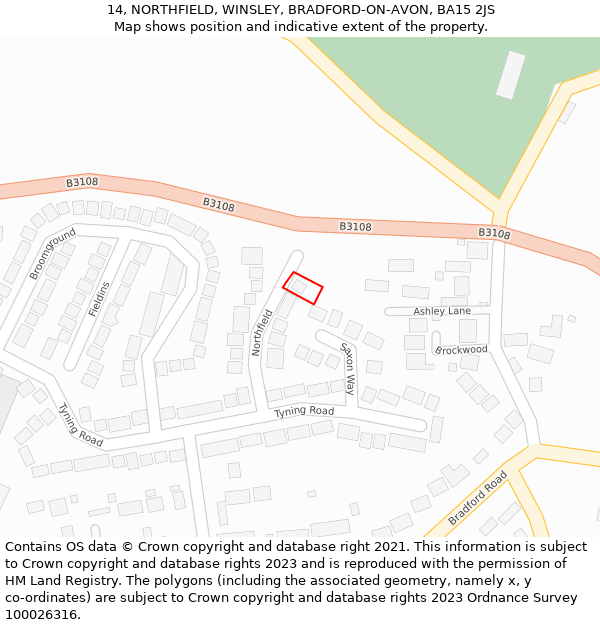 14, NORTHFIELD, WINSLEY, BRADFORD-ON-AVON, BA15 2JS: Location map and indicative extent of plot