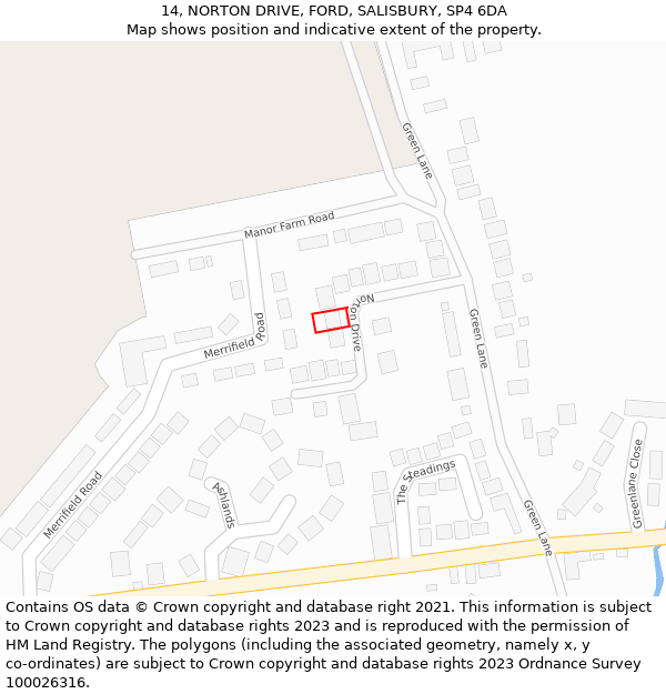 14, NORTON DRIVE, FORD, SALISBURY, SP4 6DA: Location map and indicative extent of plot