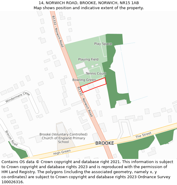 14, NORWICH ROAD, BROOKE, NORWICH, NR15 1AB: Location map and indicative extent of plot