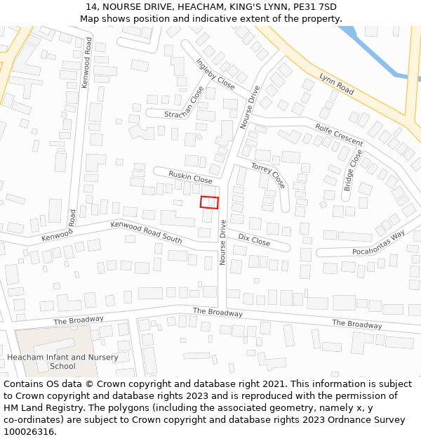 14, NOURSE DRIVE, HEACHAM, KING'S LYNN, PE31 7SD: Location map and indicative extent of plot